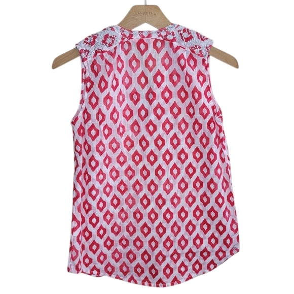 NWT Joules | Red & White Ikat Print Tank Top with Silver Embroidery Size 4 - Picture 6 of 7